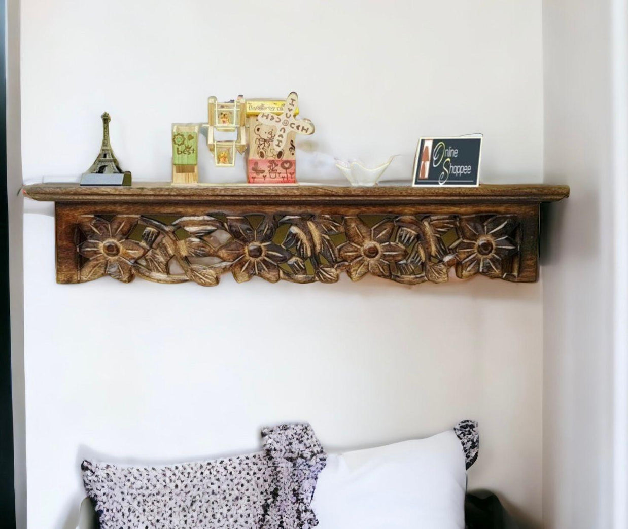 Onlineshoppee Wooden Hand Carved Wall Shelf with Jali Work - WoodenTwist