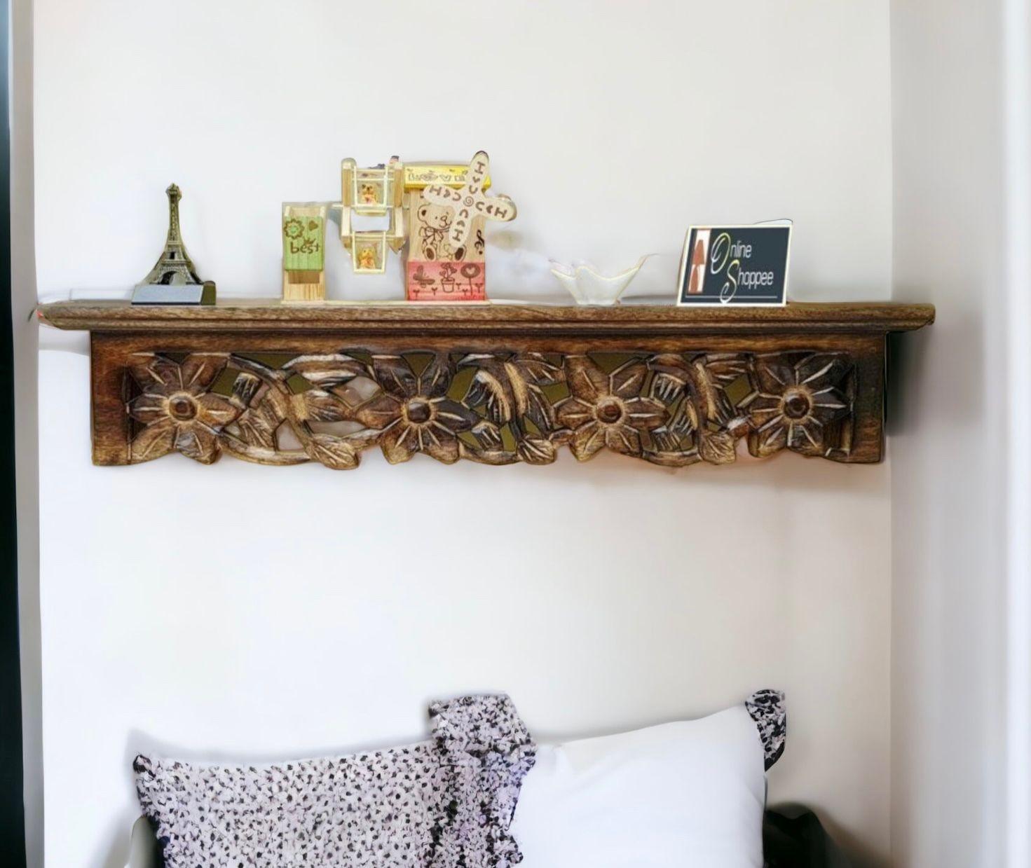 Onlineshoppee Wooden Hand Carved Wall Shelf with Jali Work - WoodenTwist