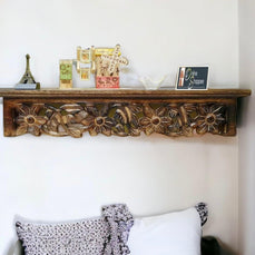 Onlineshoppee Wooden Hand Carved Wall Shelf with Jali Work - WoodenTwist