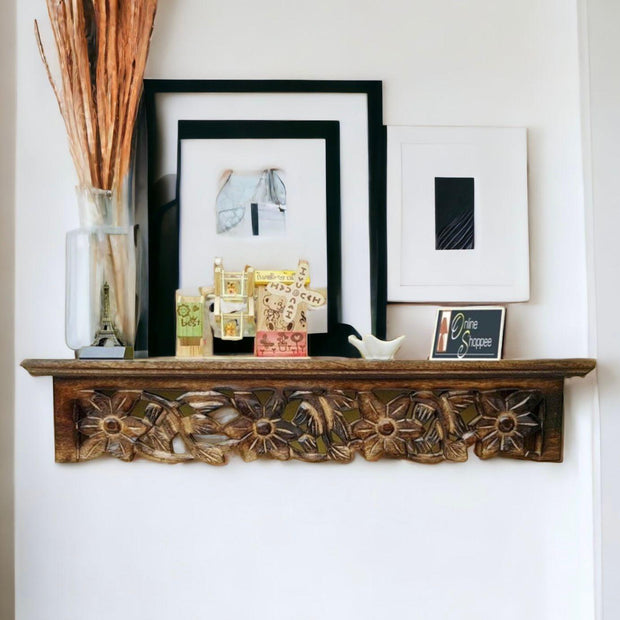 Onlineshoppee Wooden Hand Carved Wall Shelf with Jali Work - WoodenTwist