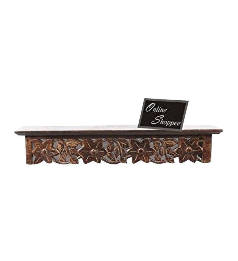 Onlineshoppee Wooden Hand Carved Wall Shelf with Jali Work in living room - WoodenTwist