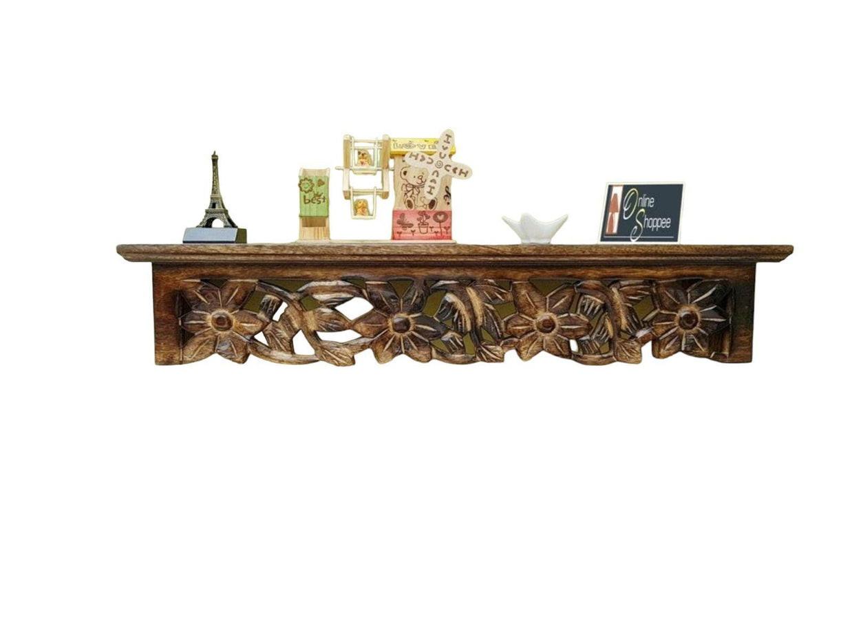 Onlineshoppee Wooden Hand Carved Wall Shelf with Jali Work - WoodenTwist