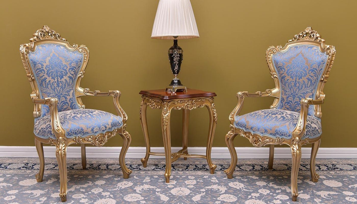 Shellac hand carved teak wood armchair set