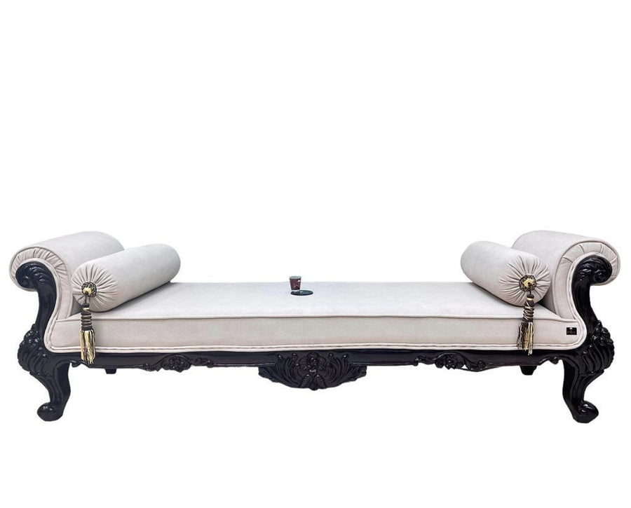 Cream/off-white fabric with walnut finish
