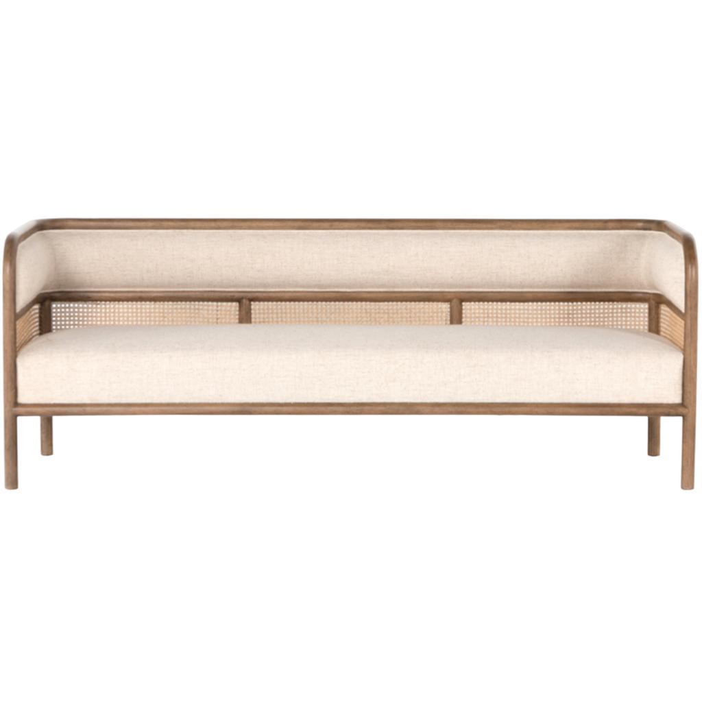 Teak wood sofa with natural cane paneling