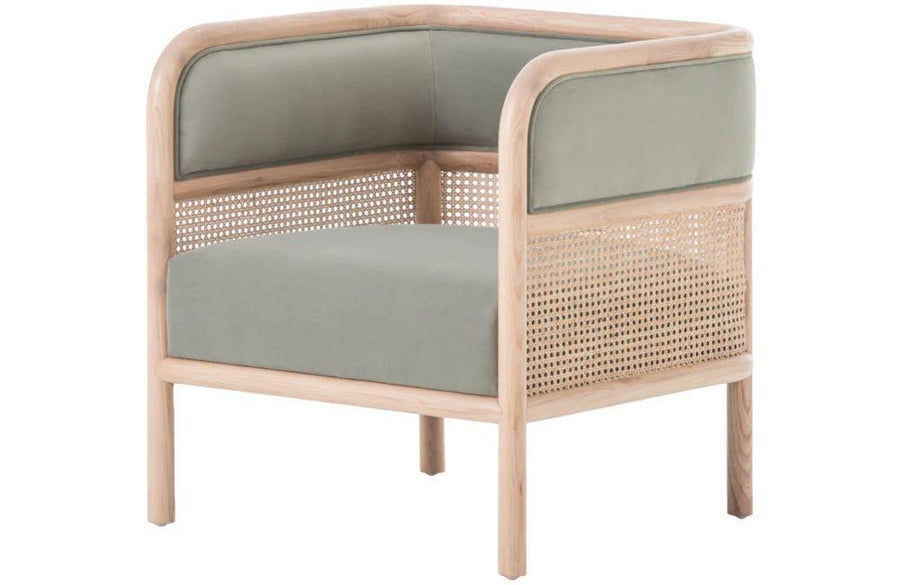 Grey upholstery with natural cane