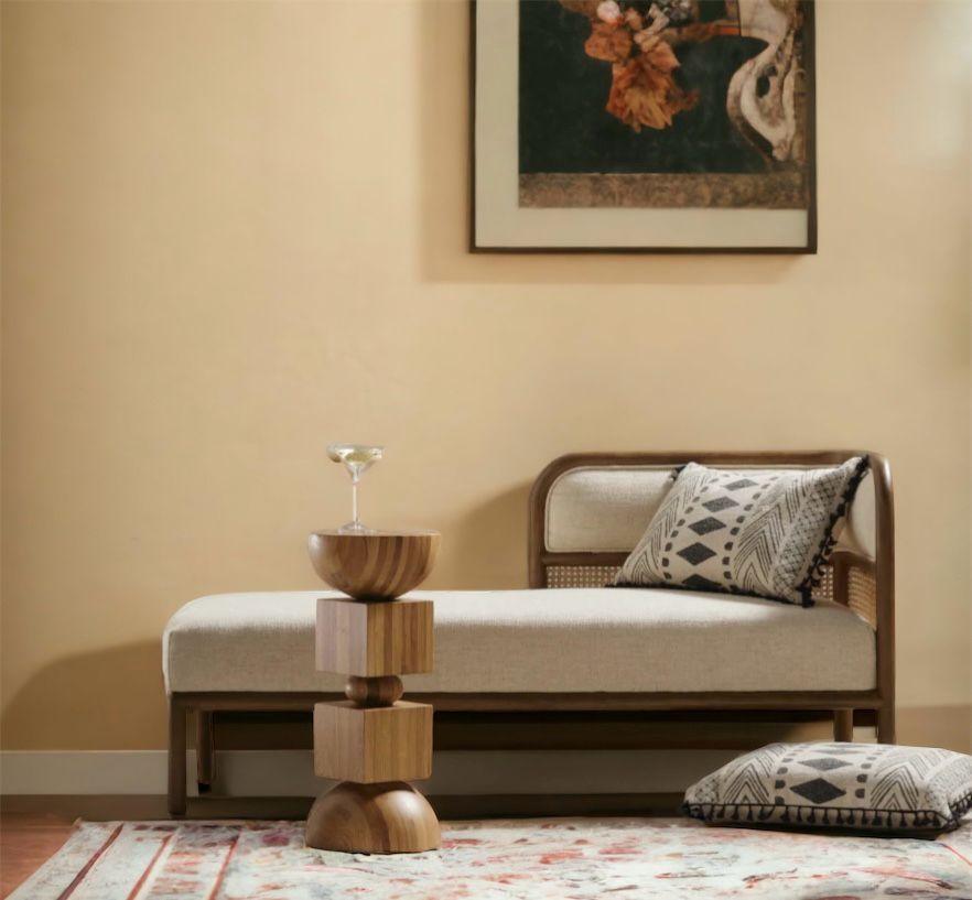 Teak wood chaise lounge with natural cane
