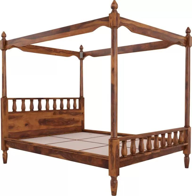 Wooden Twist Eccentric Handmade Teak Wood Poster Bed ( Brown ) - WoodenTwist