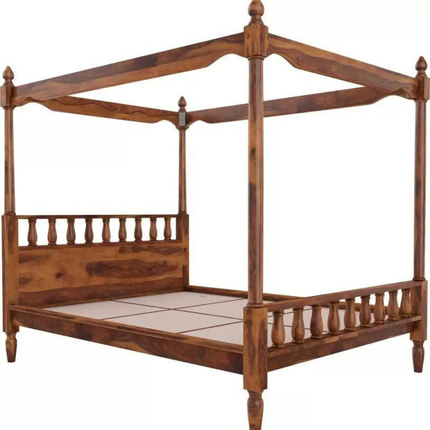 Wooden Twist Eccentric Handmade Teak Wood Poster Bed ( Brown ) - WoodenTwist