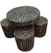 Wooden Antique Round Shaped Coffee Table With 4 Stool - WoodenTwist