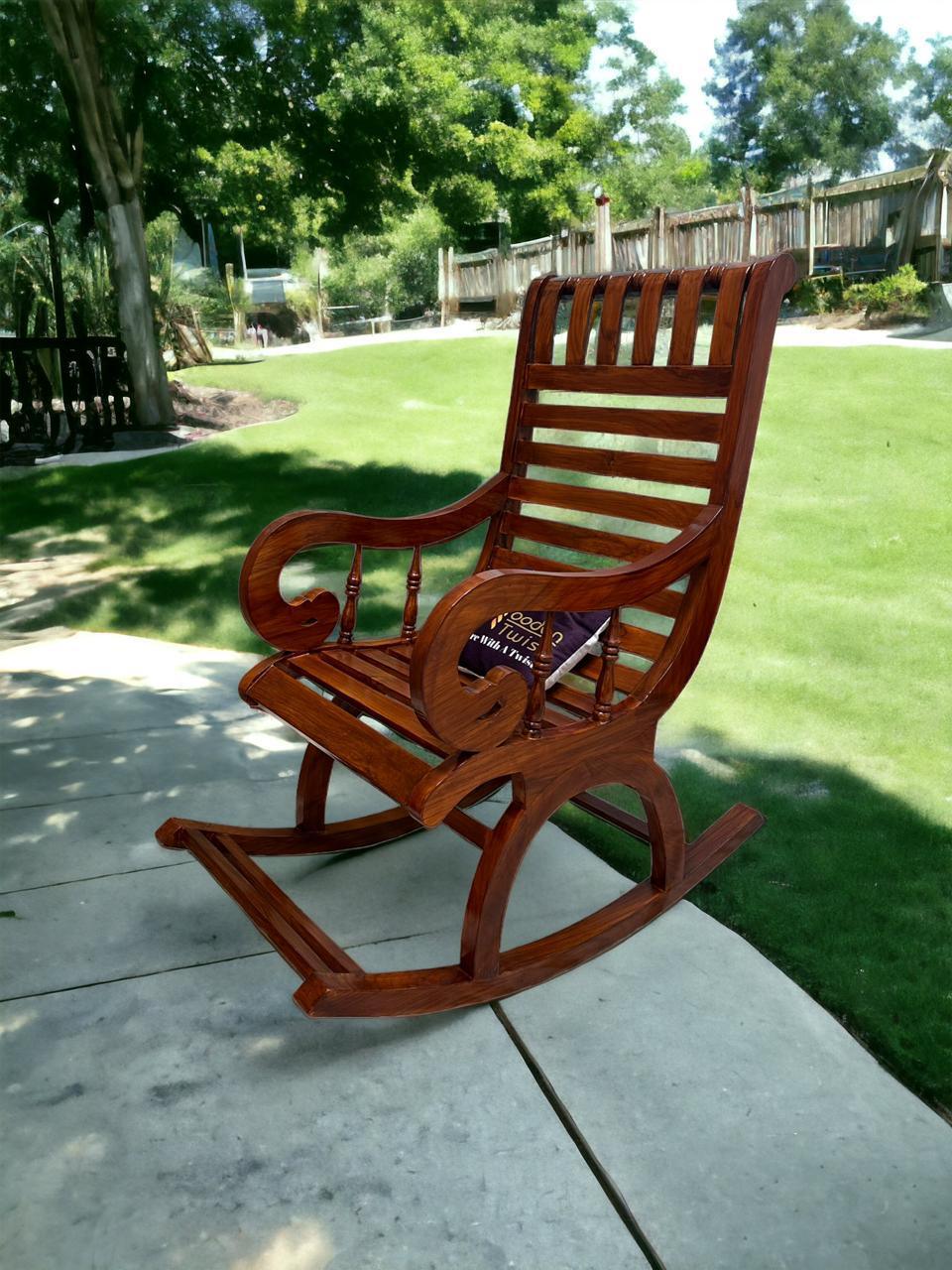 Buy Wooden Twist Lurch Handmade Teak Wood Honey Finish Rocking Chair ...