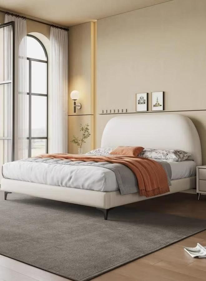 Warm wood meets textured boucle