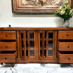 Lucullan Teak Wood Sideboard - showcase top surface