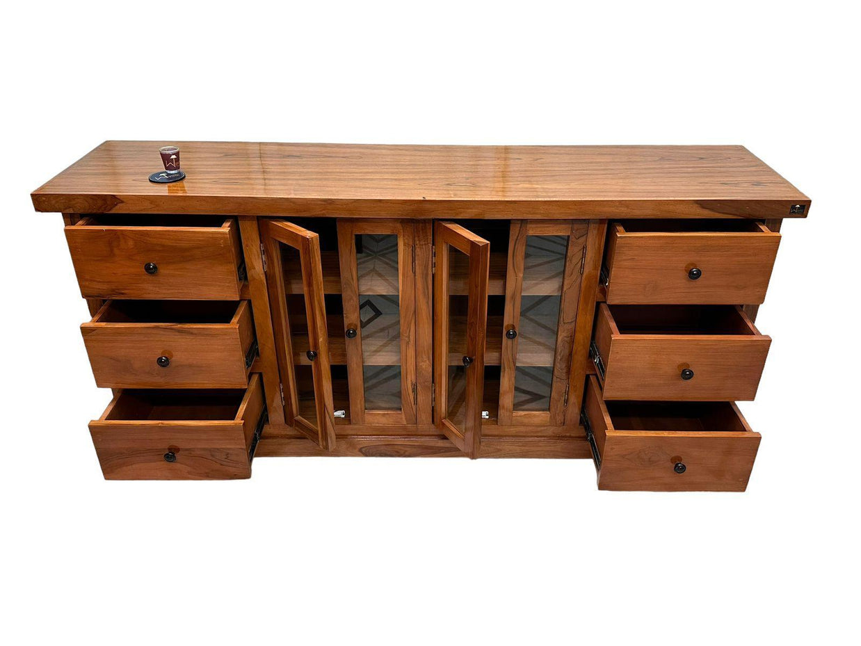 Lucullan Teak Wood Sideboard - vintage carved design detail