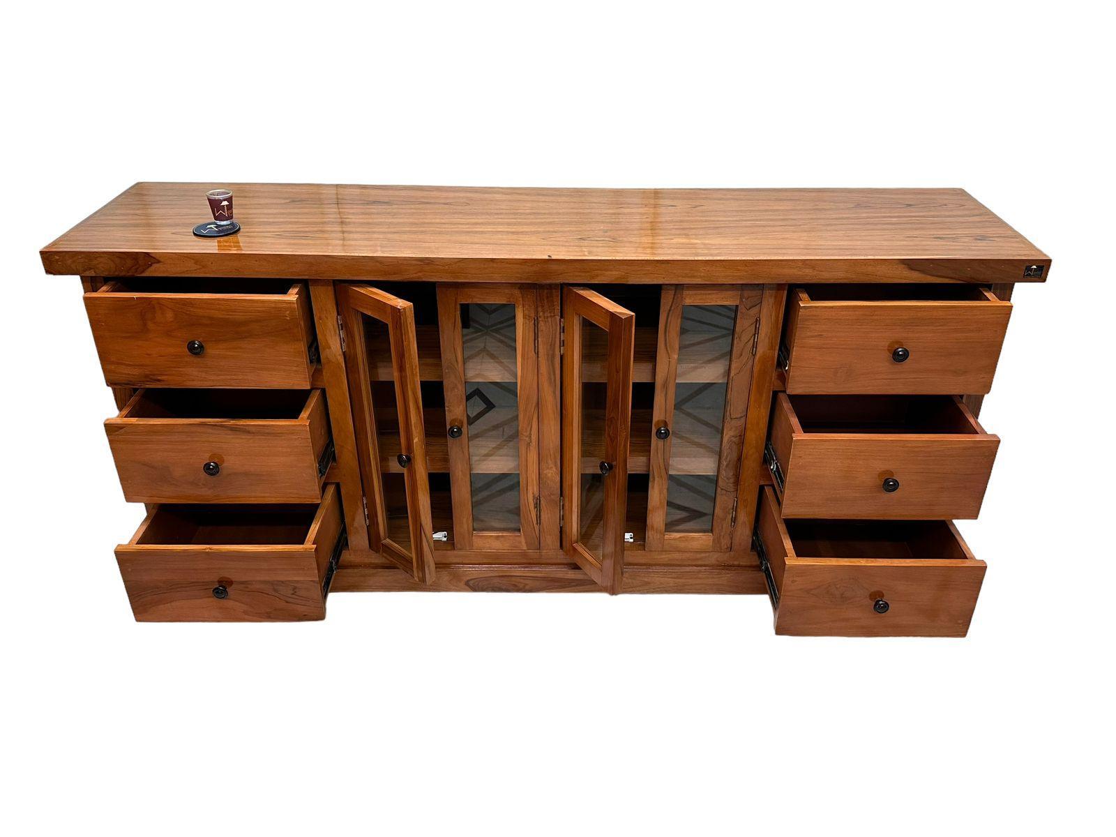 Lucullan Teak Wood Sideboard - vintage carved design detail
