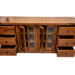 Lucullan Teak Wood Sideboard - vintage carved design detail