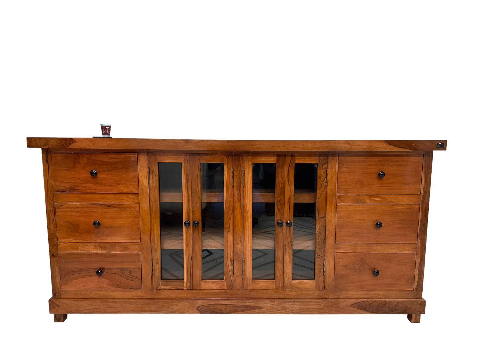 Lucullan Teak Wood Sideboard - 6 drawers and 2 doors open view