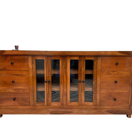 Lucullan Teak Wood Sideboard - 6 drawers and 2 doors open view