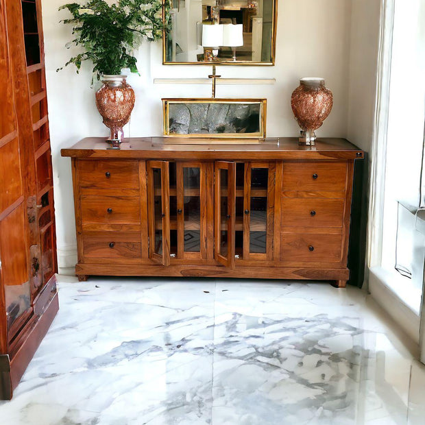 Lucullan Teak Wood Sideboard - crockery storage inside drawers
