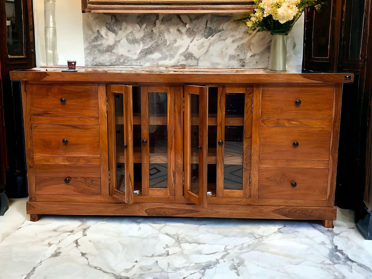Lucullan Teak Wood Sideboard Crockery Cabinet - front view