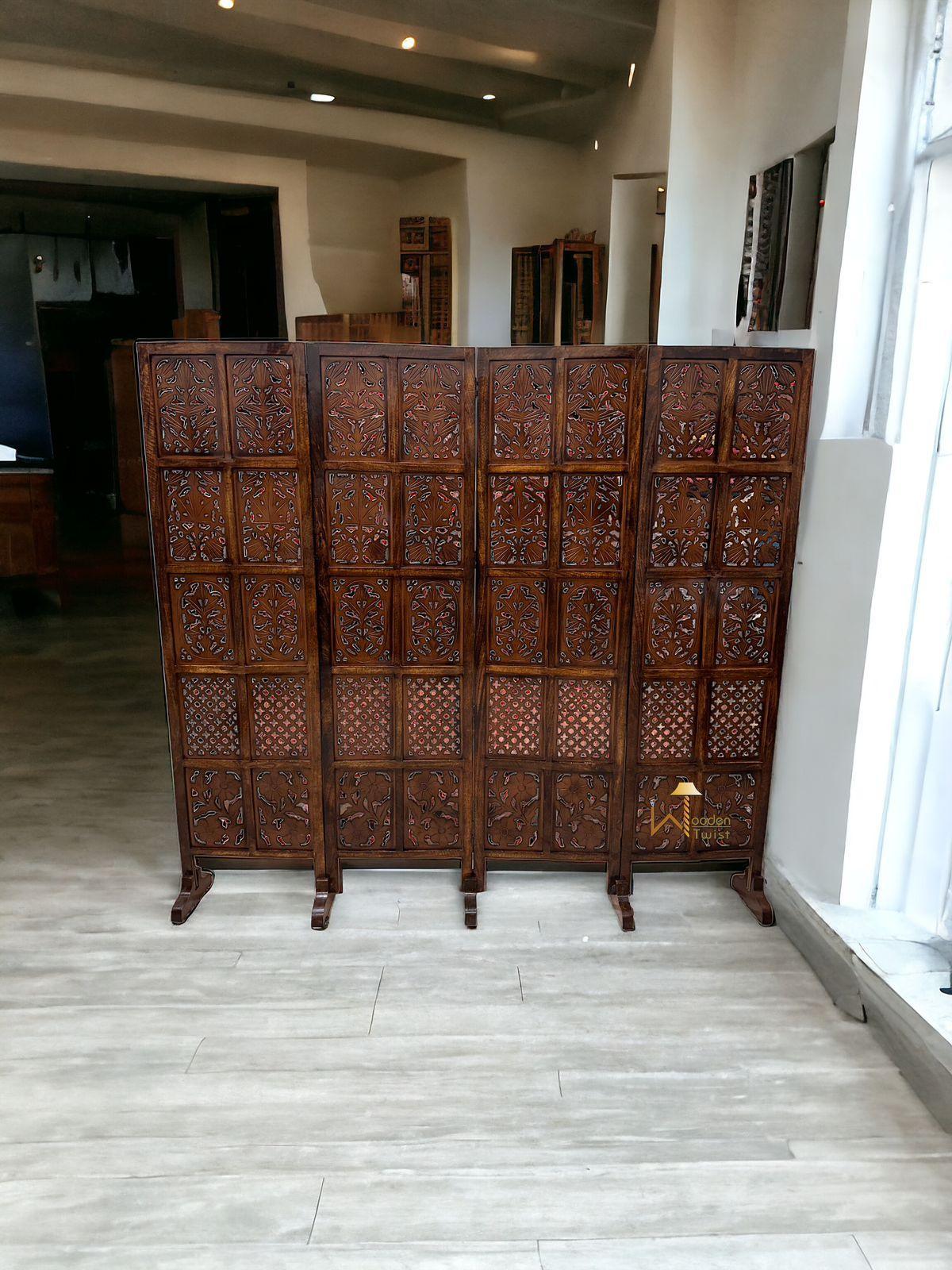 4 Panel Solid Wood Room Divider