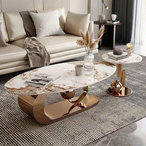 Wooden Twist Poncy Modern Coffee Table Marble Top and Golden Finish for Elegant Living Room - WoodenTwist