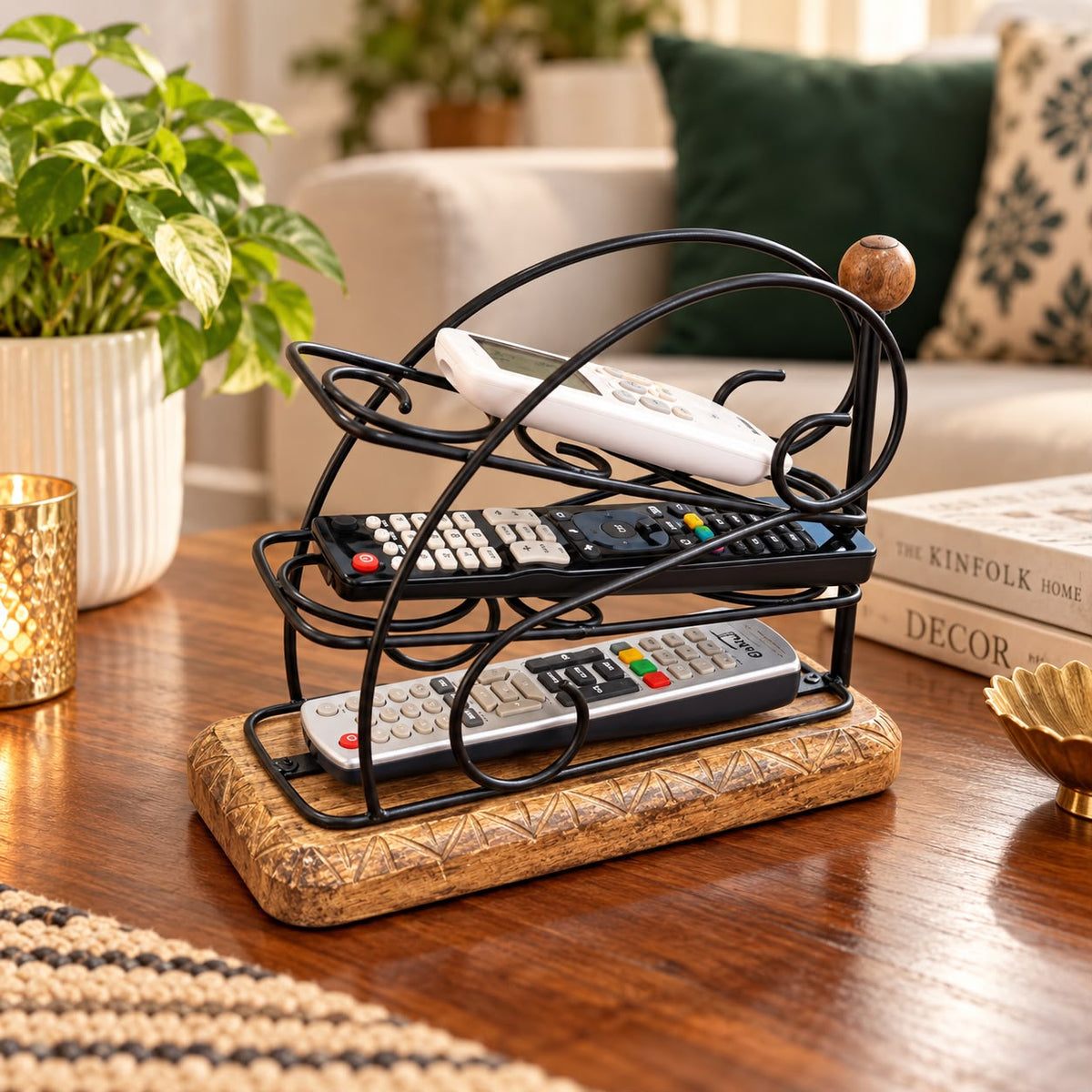 Wooden Twist Stylish Wooden Remote Control Organizer Stand Multi-Layer TV Remote Holder & Desk Organizer