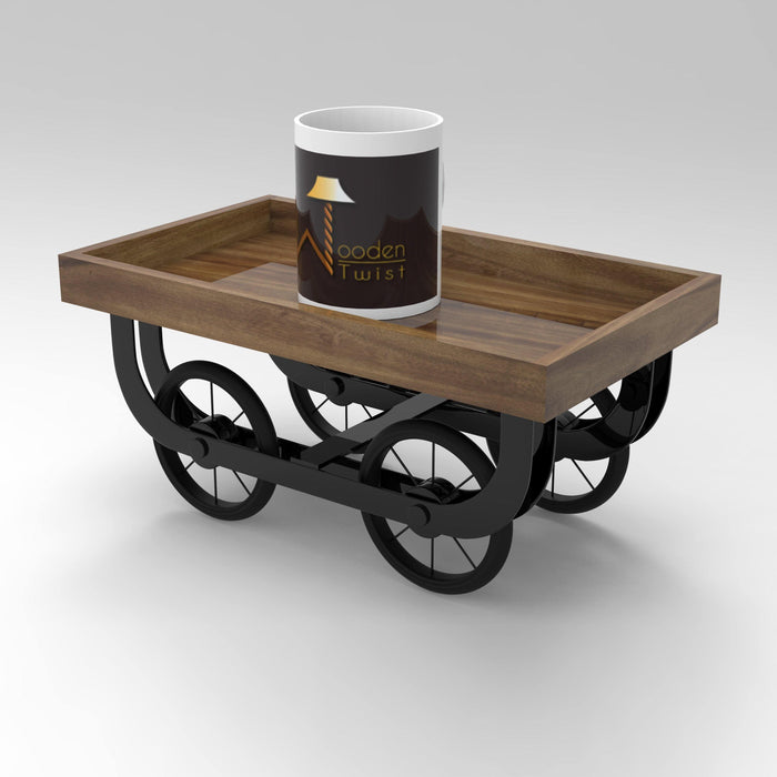 Wooden Twist Rustic Beverage Serving Cart Trolley with Elegant Design for Kitchen, Dining with Wheels