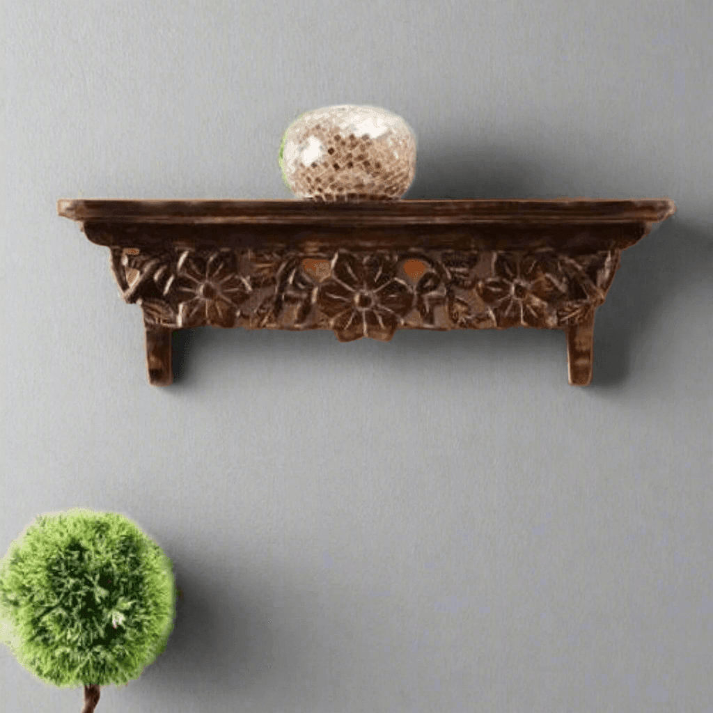 Hand Carved Solid Wood Floating Wall Bracket Book Rack by Wooden Twist - WoodenTwist