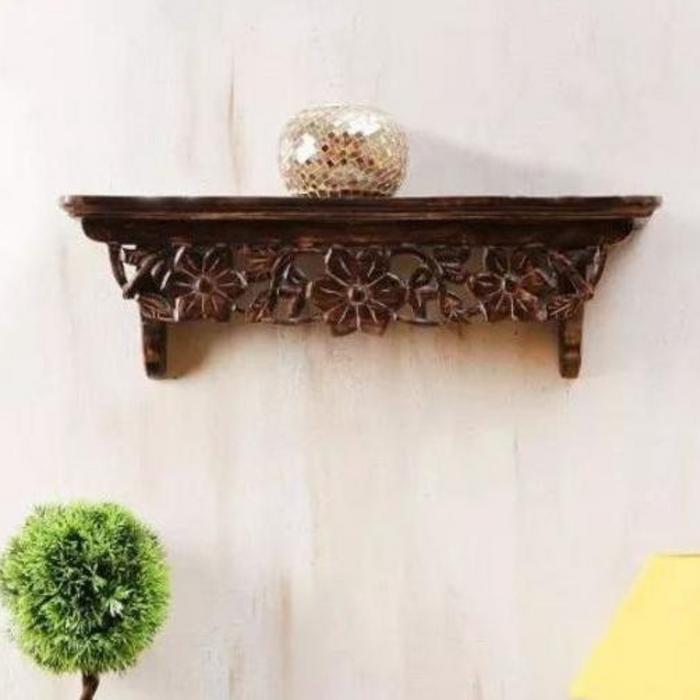 Hand Carved Solid Wood Floating Wall Bracket Book Rack by Wooden Twist