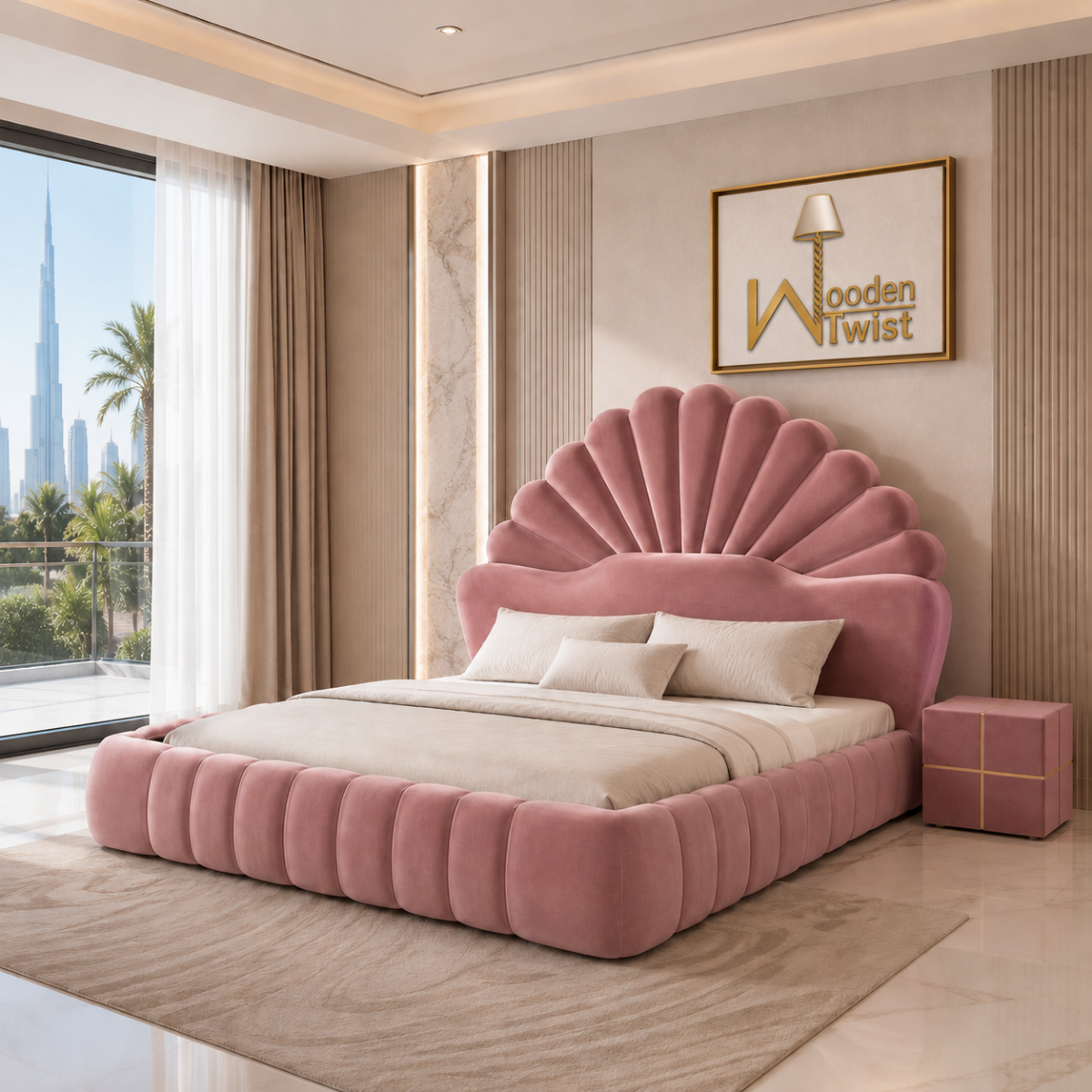 Amara Pink Velvet Statement Bed