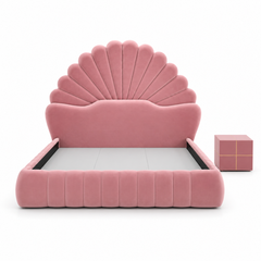 Wooden Twist Amara Shell Luxe Pink Velvet Upholstered Bed with Scallop Headboard Design
