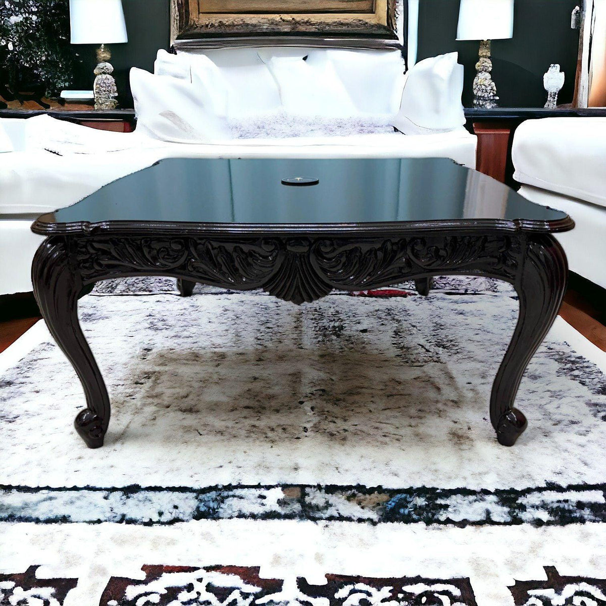Hand Carved Teak Wood, Walnut Finish