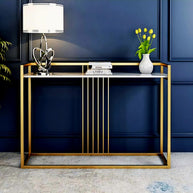 Wooden Twist Carvel Cross Modern Stylish Golden Metallic MDF Laminated Top Console Table - WoodenTwist