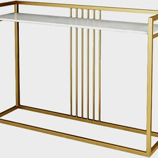 Wooden Twist Carvel Cross Modern Stylish Golden Metallic MDF Laminated Top Console Table - WoodenTwist