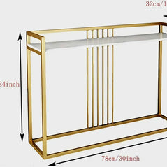 Wooden Twist Carvel Cross Modern Stylish Golden Metallic MDF Laminated Top Console Table - WoodenTwist