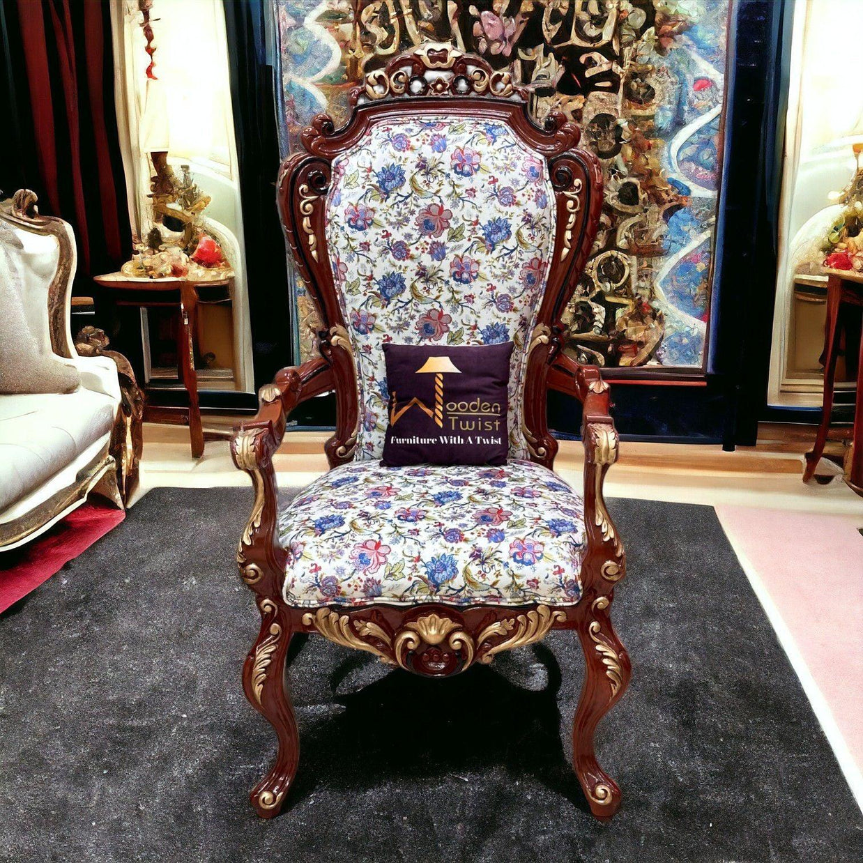 Wooden Twist Embossed Armchair Set of 2