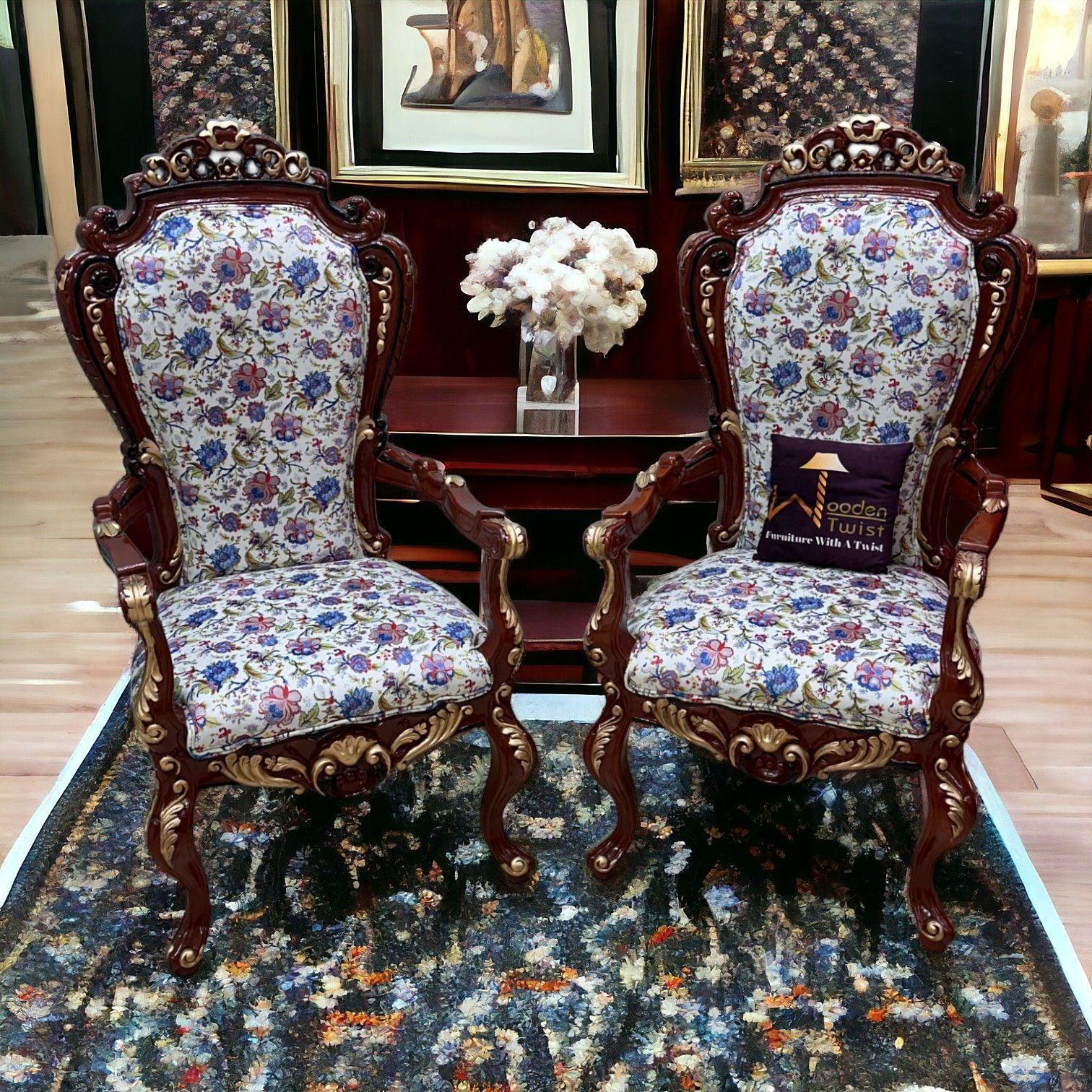 Wooden Twist Embossed Armchair Set of 2