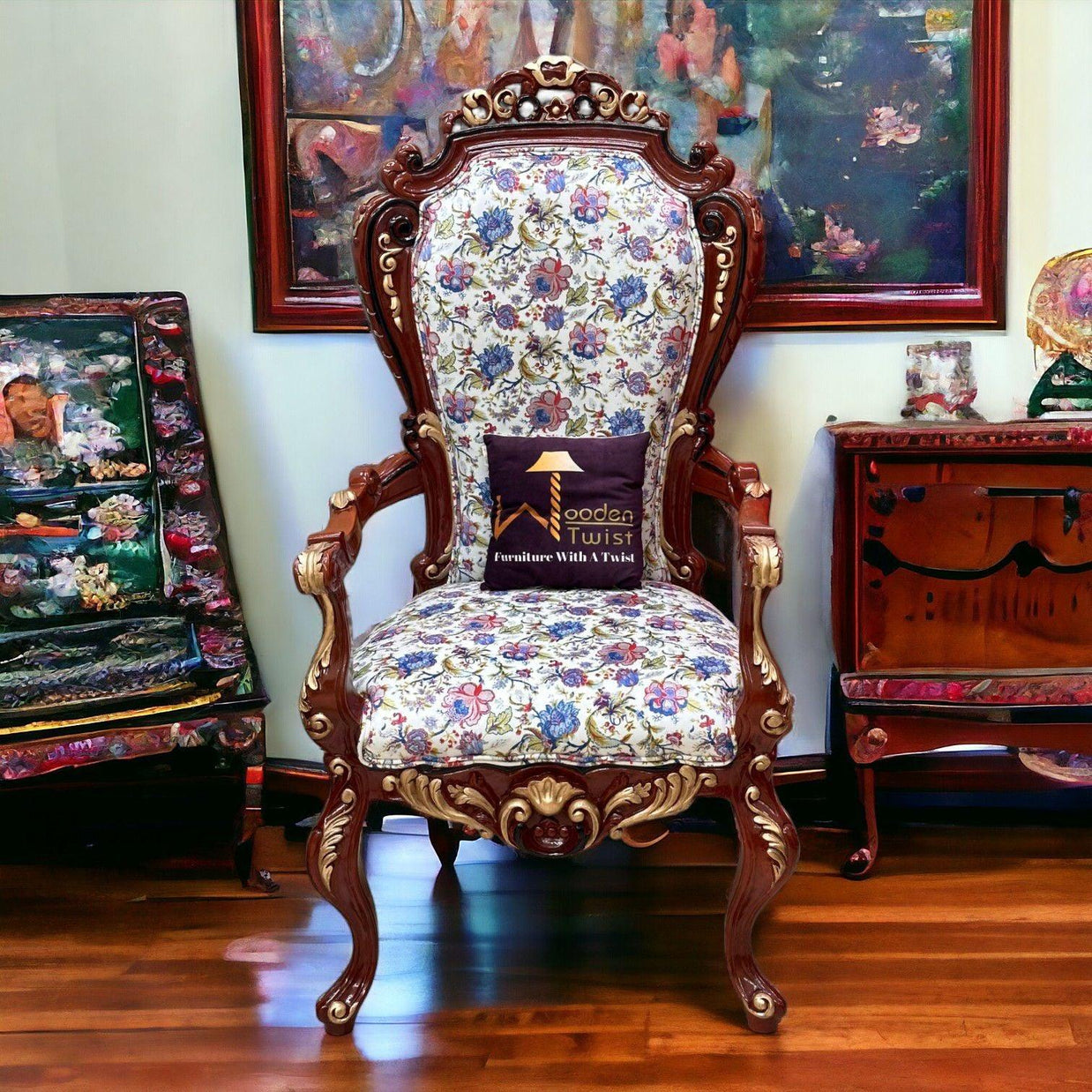 Wooden Twist Embossed Armchair Set of 2