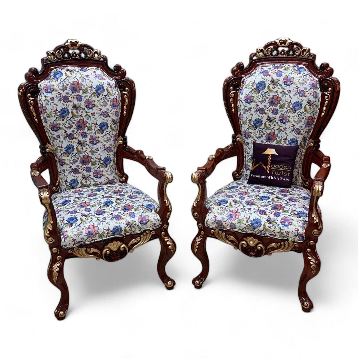 Wooden Twist Embossed Armchair Set of 2