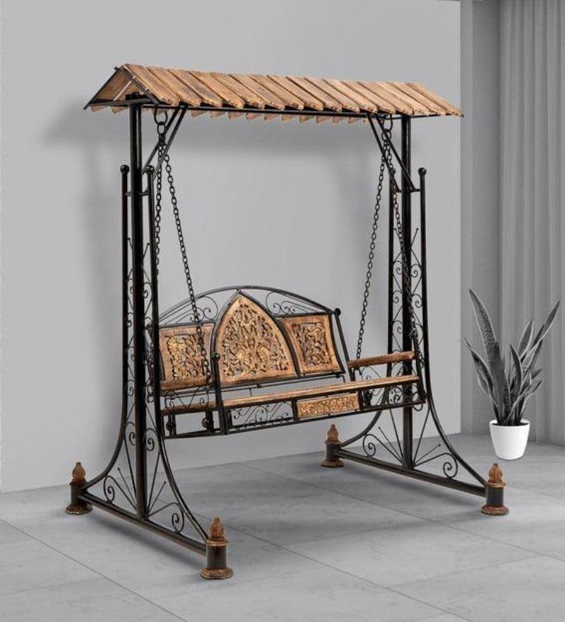 Wooden Twist Garden Swing - garden setting overview