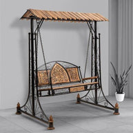 Wooden Twist Garden Swing - garden setting overview