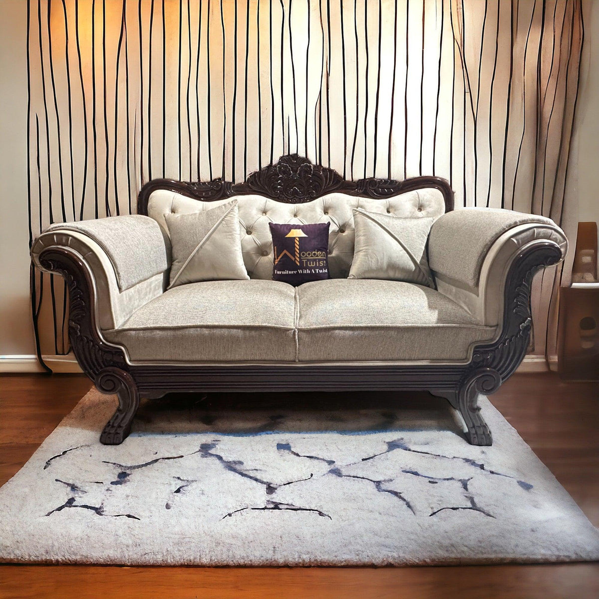 Magnifica button tufted teak 2 seater sofa