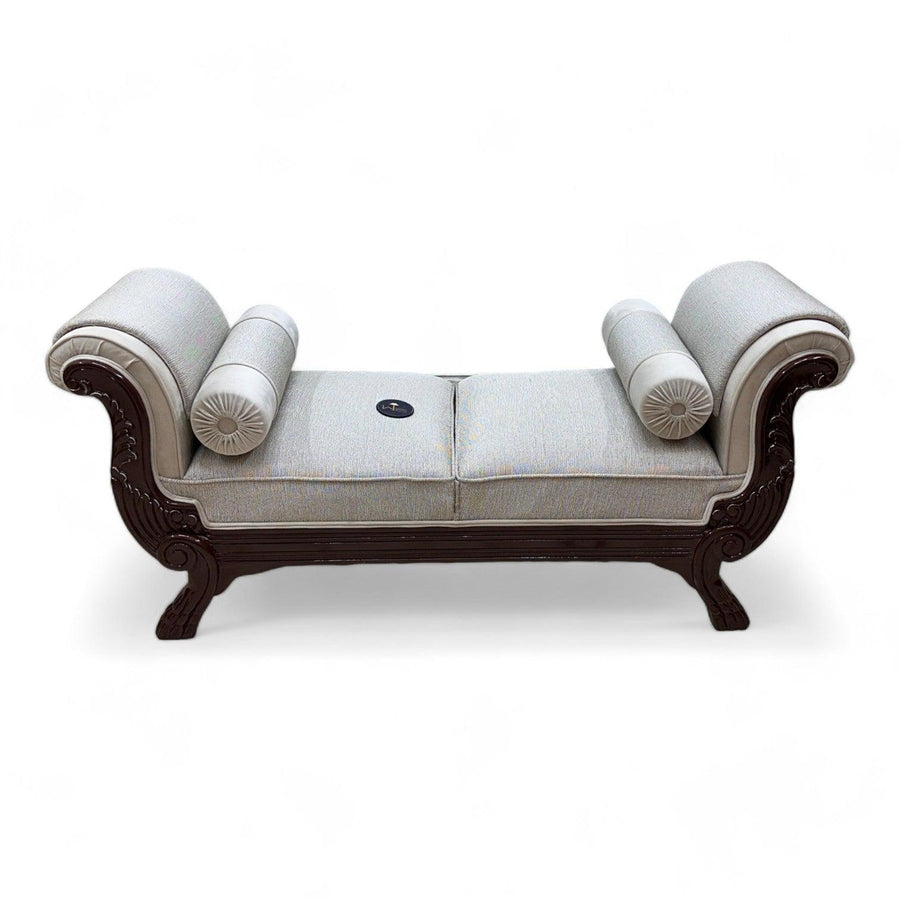 Brown teak with velvet and jute