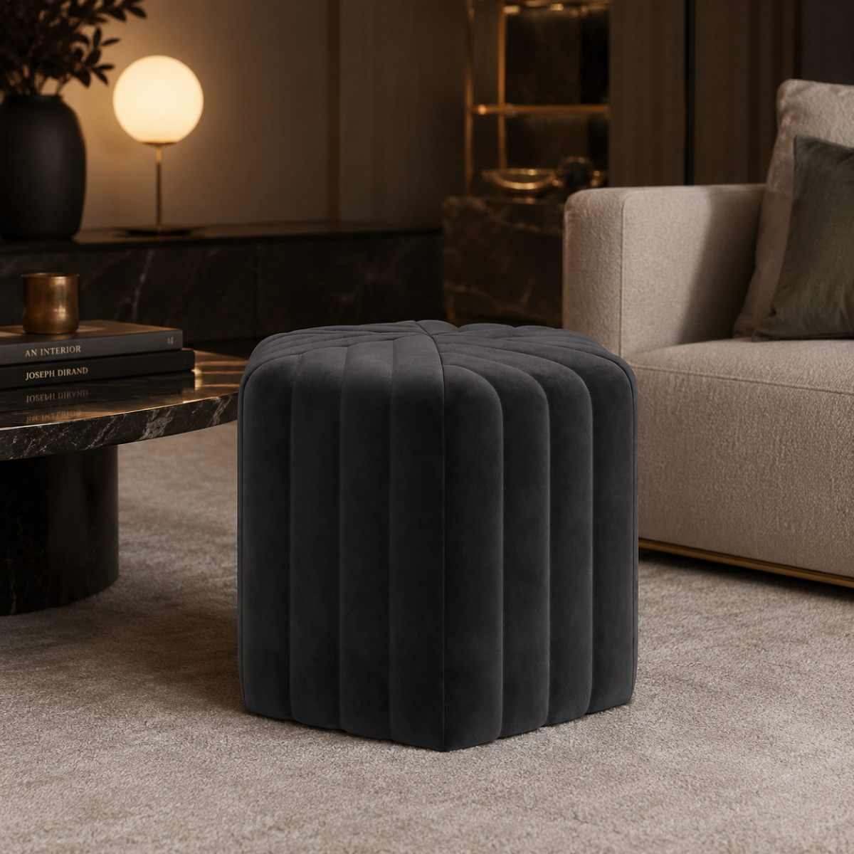 Wooden Twist Lucid Hexagonal Shape Solid Wood Pouf Ottoman Stool - WoodenTwist