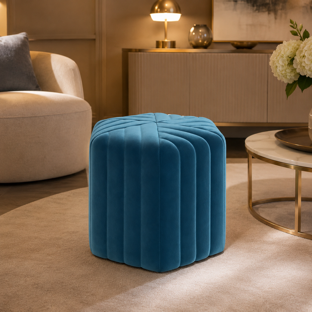 Wooden Twist Lucid Hexagonal Shape Solid Wood Pouf Ottoman Stool - WoodenTwist