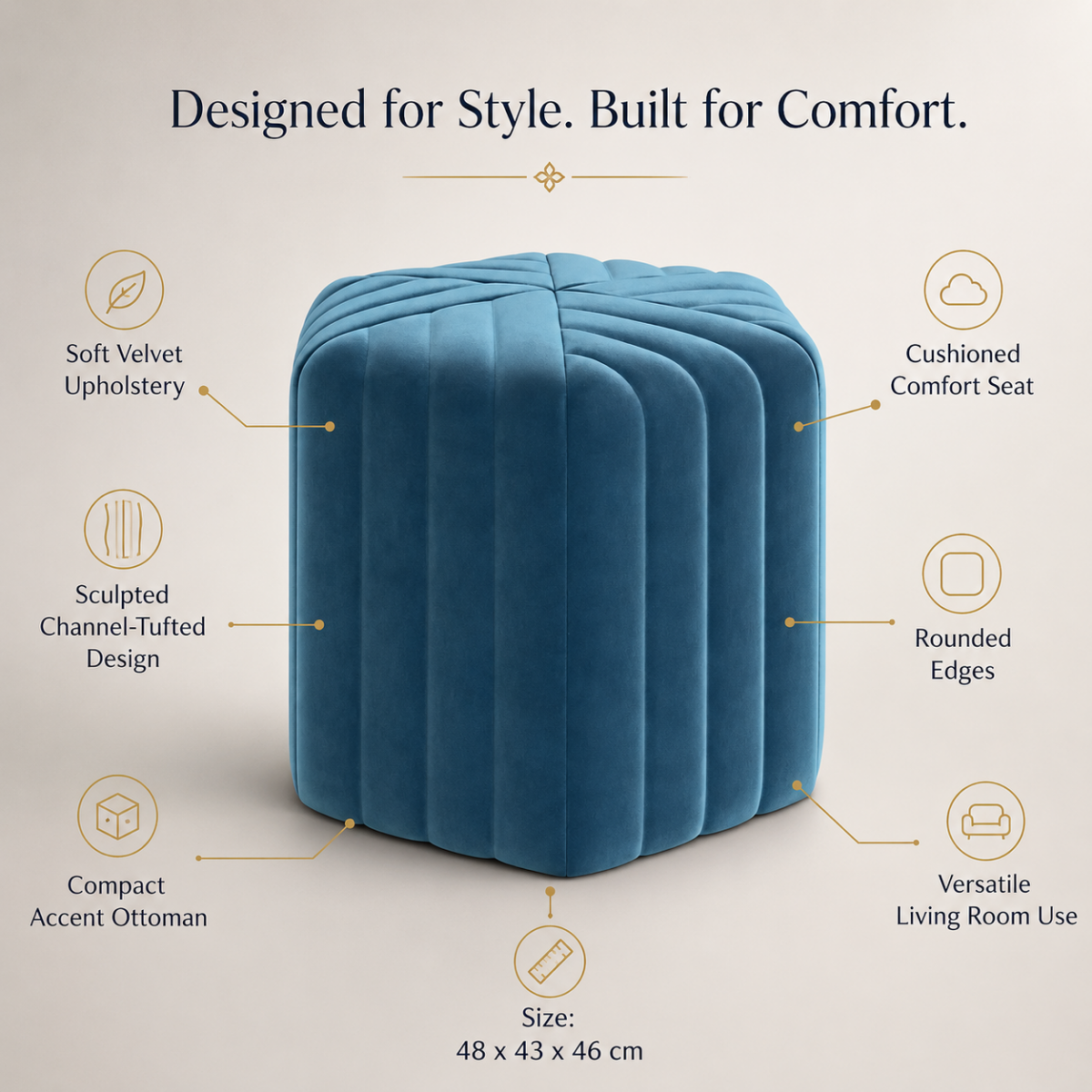 Wooden Twist Lucid Hexagonal Shape Solid Wood Pouf Ottoman Stool - WoodenTwist
