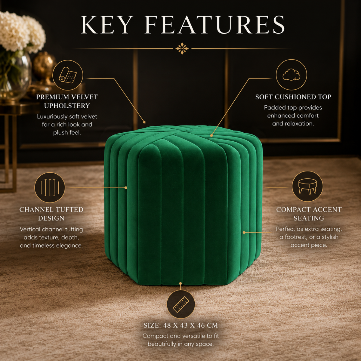 Wooden Twist Lucid Hexagonal Shape Solid Wood Pouf Ottoman Stool - WoodenTwist