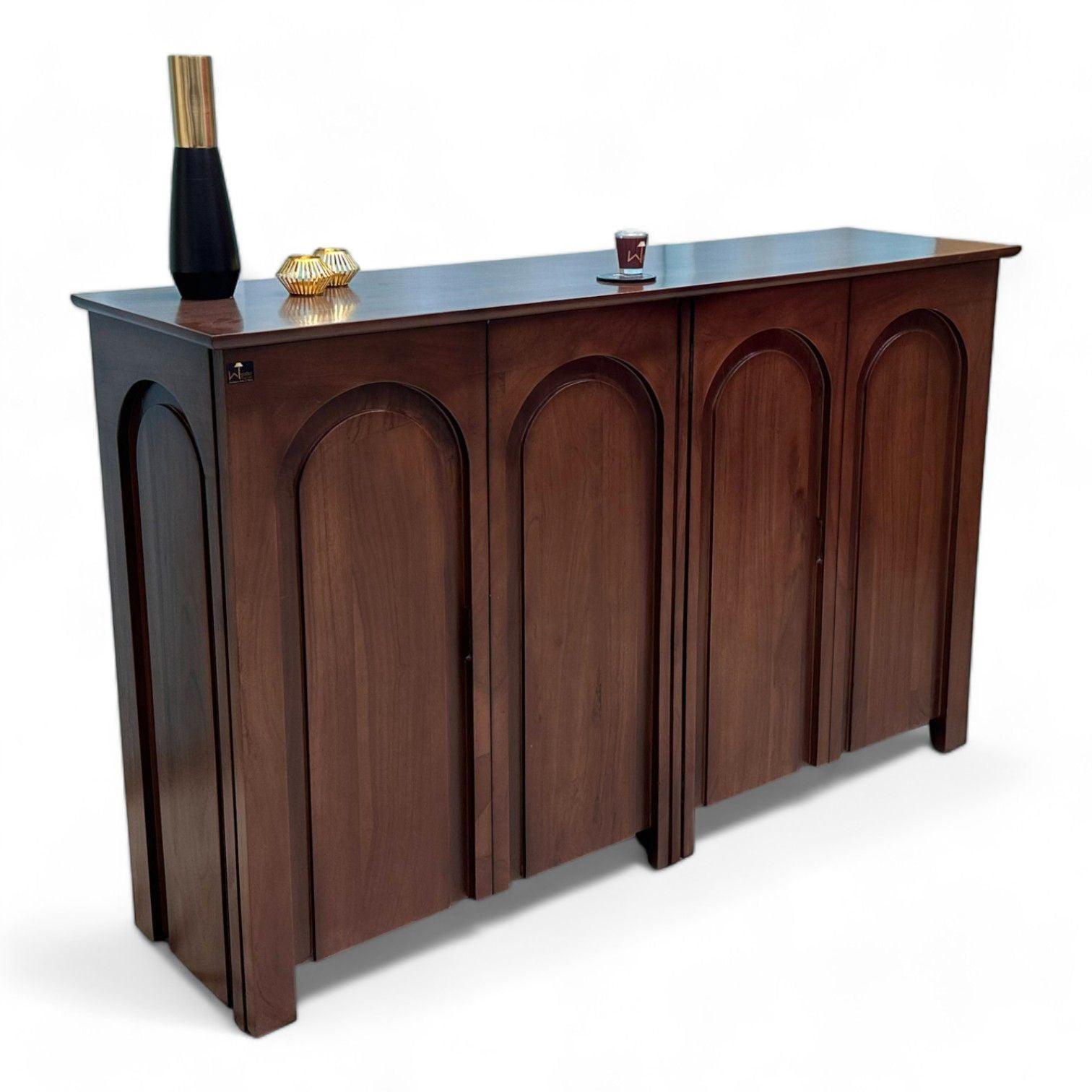 Wooden Twist Margin Acacia Wood Walnut Finish Cabinet