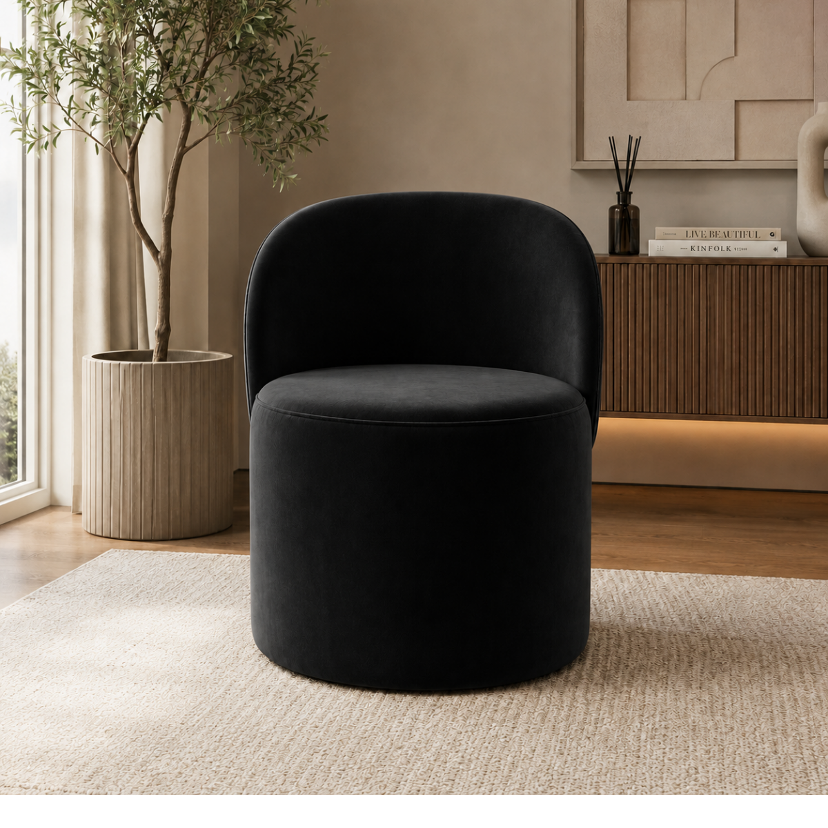 Wooden Twist Luxe Round Velvet Accent Chair